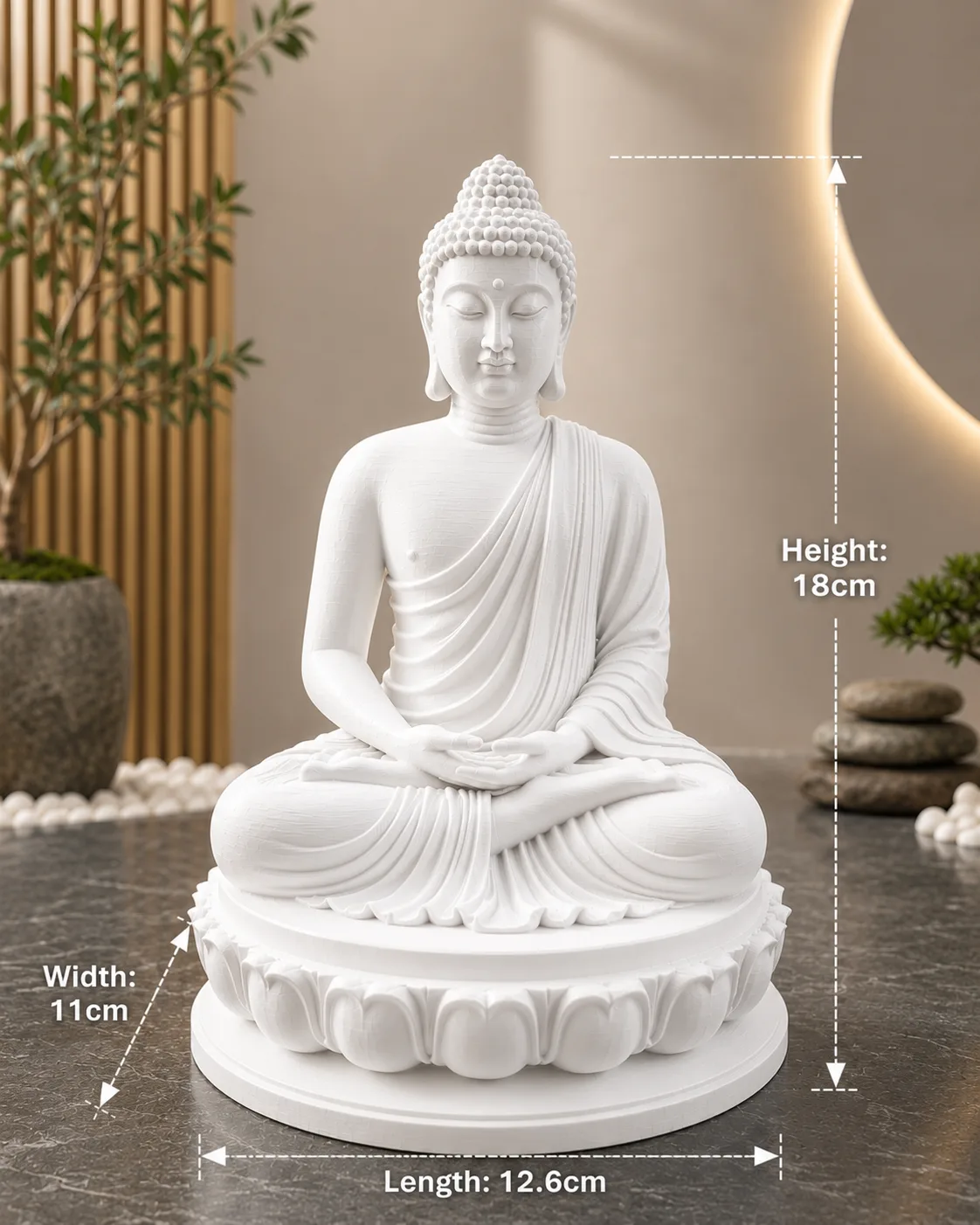 White Meditating Buddha Idol Decorative Statue view 2